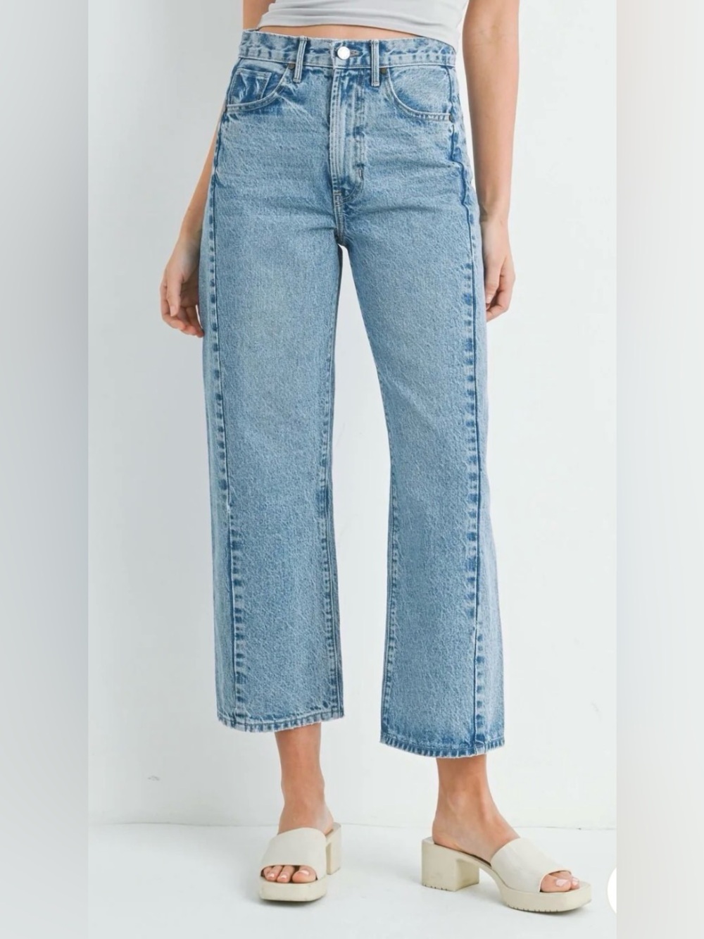 Just Black High-Rise Cropped Straight Jeans - Light Blue Denim